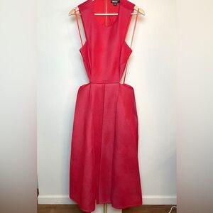 DKNY Red Scuba Mesh Cut Out Midi Dress Exposed Gold Zip Size 6